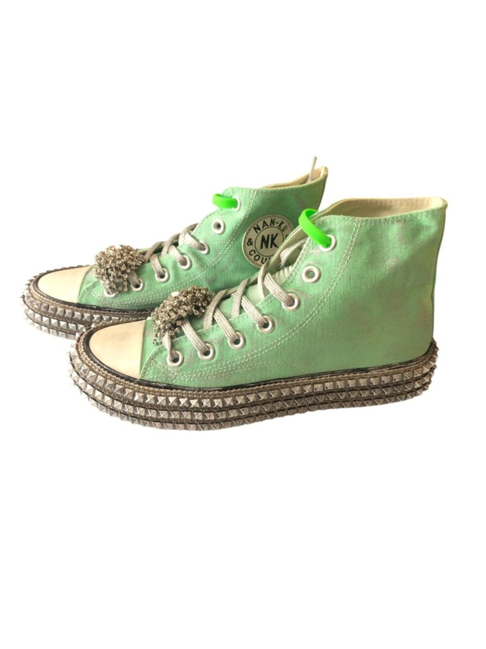 Nan Ku Free People Cruise Studded Hi Top Sneakers Spring Mint Green 40 US 10 - Picture 6 of 9